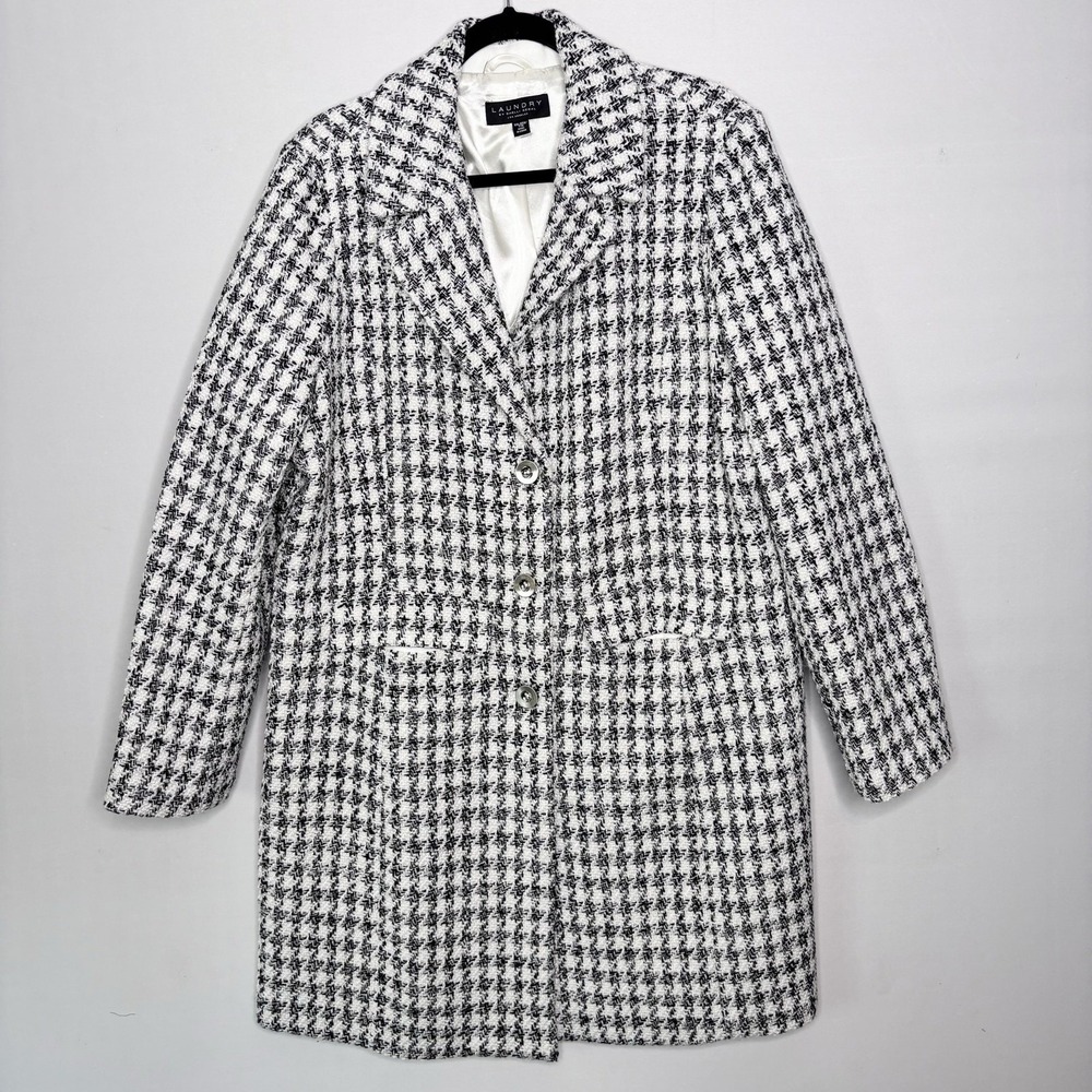 Laundry by Shelli Segal Houndstooth Tweed Coat XXL Wool Blend Mid Length Jacket